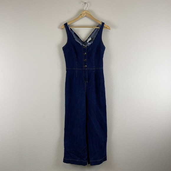 Universal Threads Denim Jumpsuit Womens 4 Sleeveless Button Front Frayed Boho - Picture 1 of 12